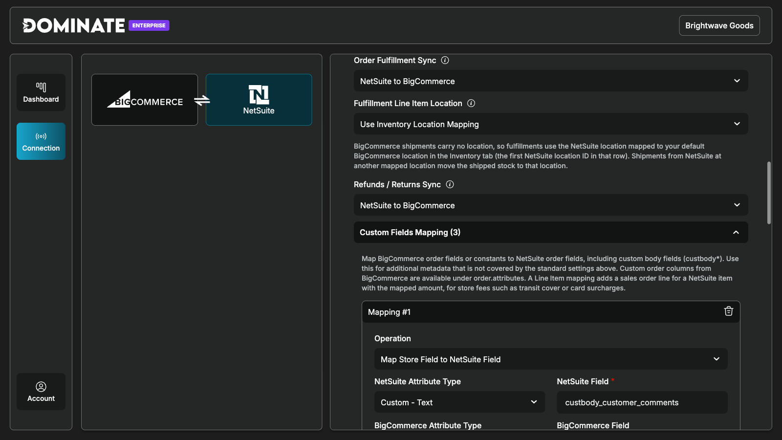 Orders Settings: shipment and return direction, and the fulfillment location